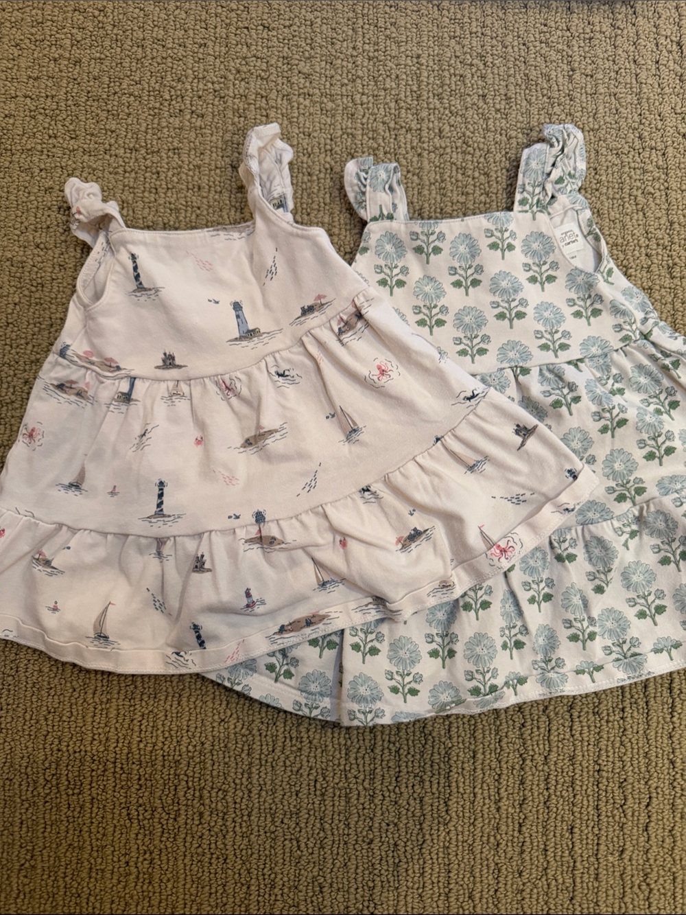 Girls' Ruffle Tiered Sundress - Pack of 2 - Floral and Nautical Print
